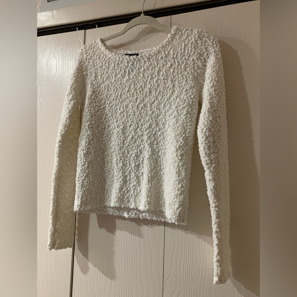 White Textured Crew Neck Sweater